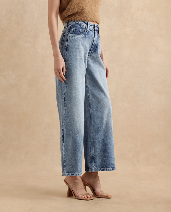 Rareism Women Kikoa Light Blue Cotton Fabric Plain Jeans