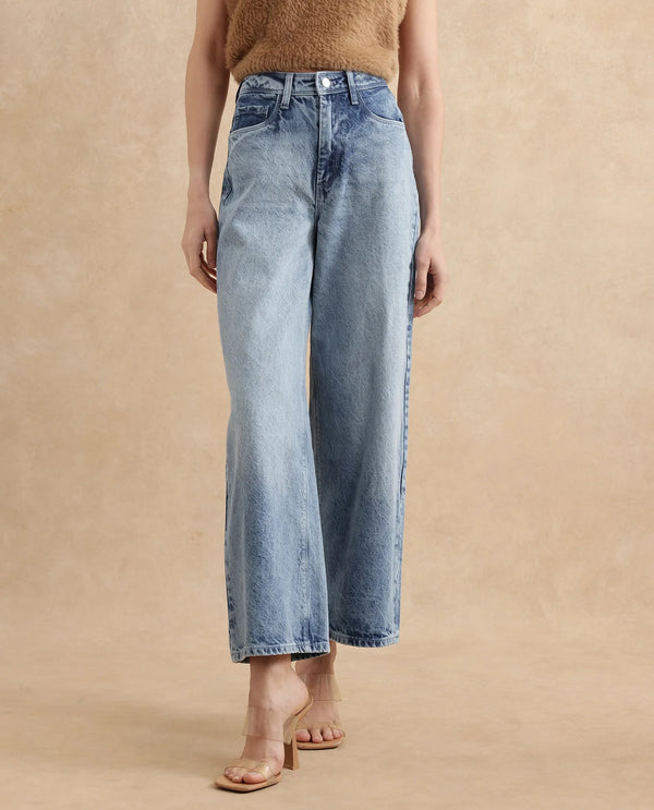 Rareism Women Kikoa Light Blue Cotton Fabric Plain Jeans