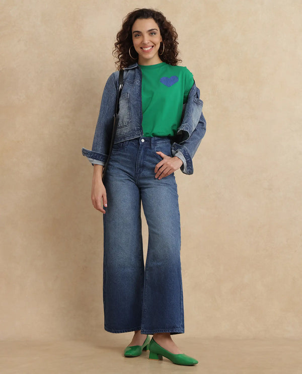 Rareism Women Kikoi Blue Cotton Fabric Plain Jeans