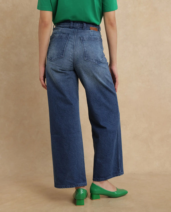 Rareism Women Kikoi Blue Cotton Fabric Plain Jeans