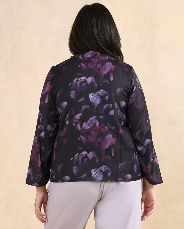 Rareism Women Kiko Multi Polyester Fabric Volume Sleeve Round Neck Zipper Closure Floral Print Top