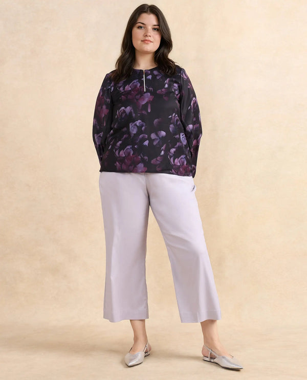Rareism Women Kiko Multi Polyester Fabric Volume Sleeve Round Neck Zipper Closure Floral Print Top