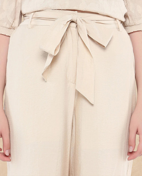 Rareism Women Kingko Beige Nylon Viscose Fabric Hook Closure Ankle Length Plain Trouser