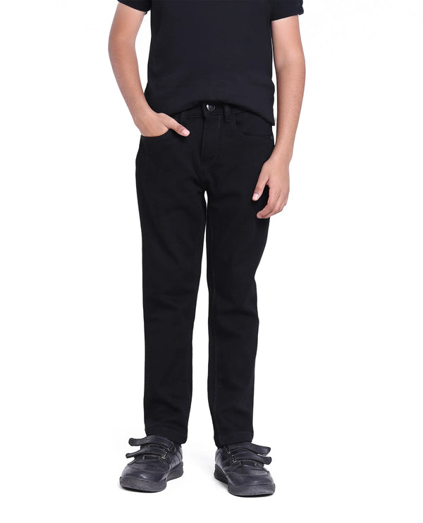 Rare Ones Kids Kino Black Cotton Poly Solid Slim Fit Denim Pant