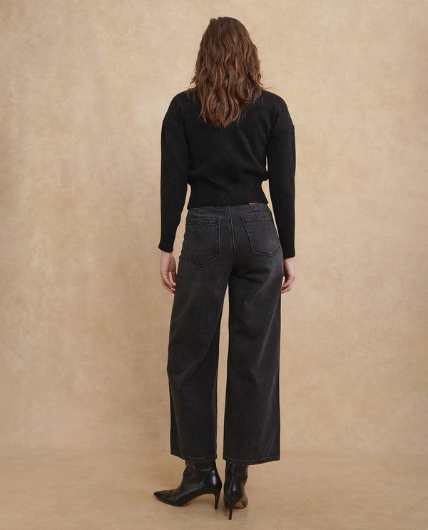 Rareism Women Kinzy Black Cotton Fabric Plain Jeans