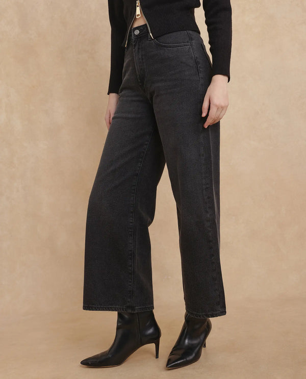 Rareism Women Kinzy Black Cotton Fabric Plain Jeans