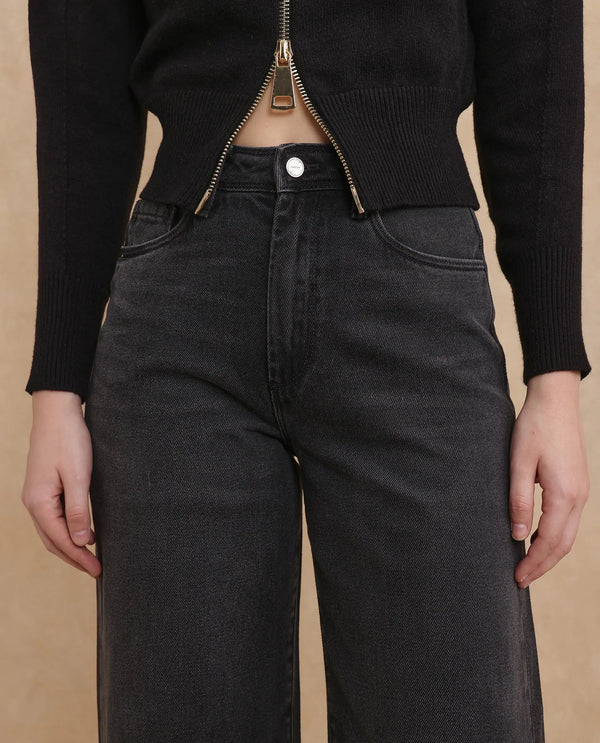 Rareism Women Kinzy Black Cotton Fabric Plain Jeans