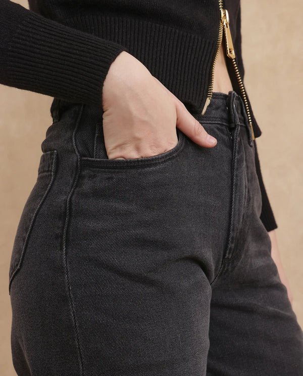 Rareism Women Kinzy Black Cotton Fabric Plain Jeans