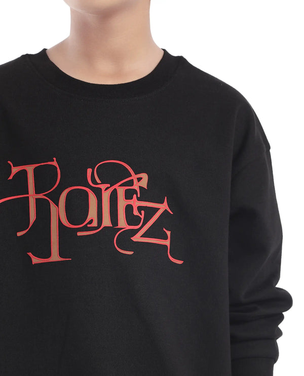 Rare Ones Kids Kiro Black Cotton Full Sleeves Crew Neck Graphic Print Sweatshirt