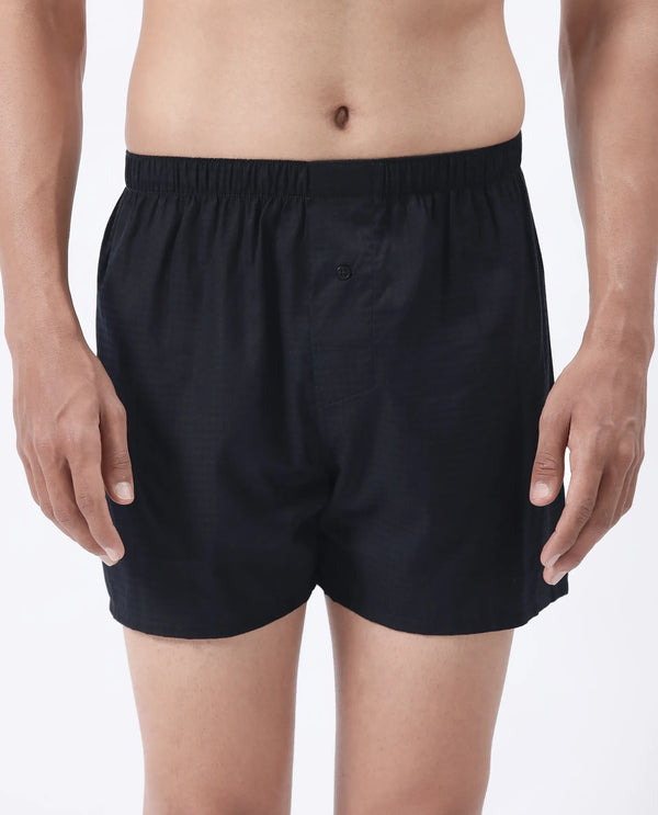 Rare Rabbit Men Kiva Black Lyocell Fabric Button Closure Plain Boxer