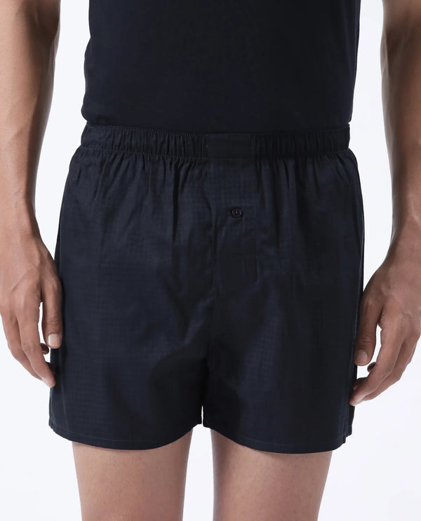 Rare Rabbit Men Kiva Dark Navy Lyocell Fabric Button Closure Plain Boxer