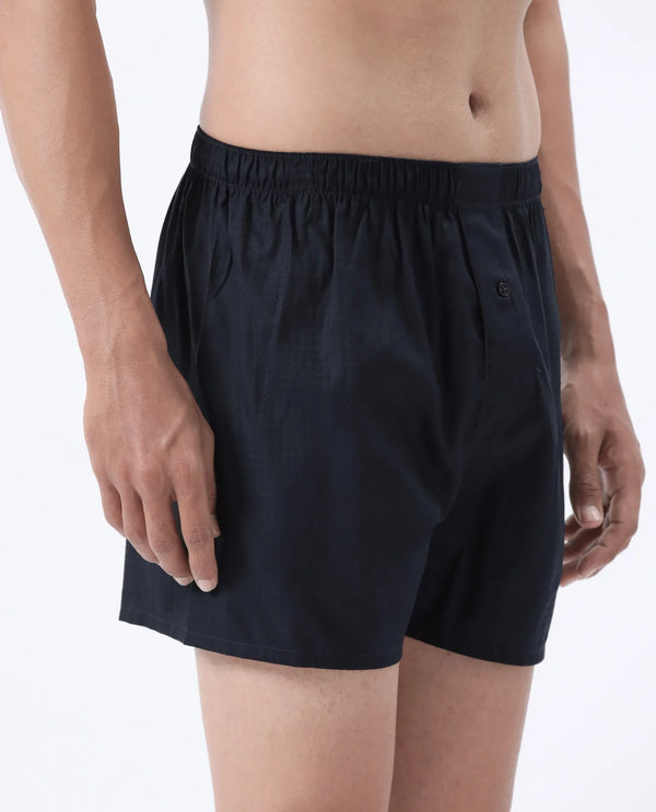 Rare Rabbit Men Kiva Dark Navy Lyocell Fabric Button Closure Plain Boxer