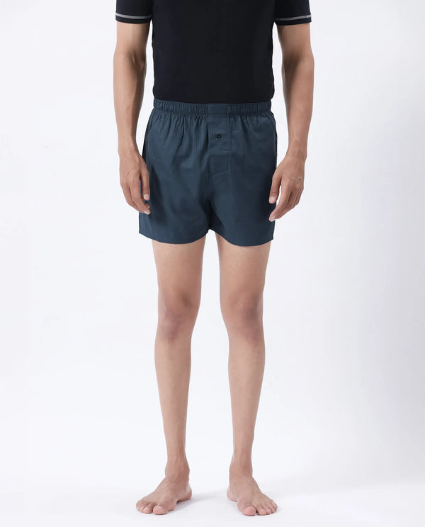 Rare Rabbit Men Kiva Dark Teal Lyocell Fabric Button Closure Plain Boxer