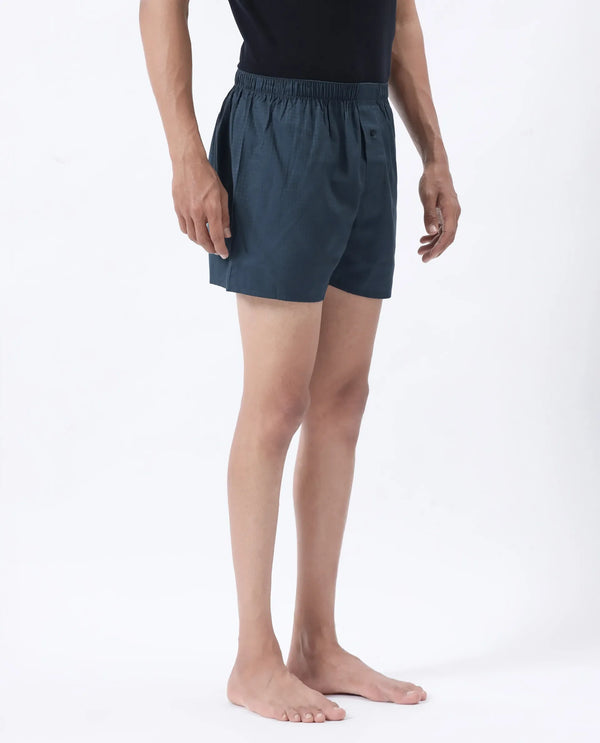 Rare Rabbit Men Kiva Dark Teal Lyocell Fabric Button Closure Plain Boxer