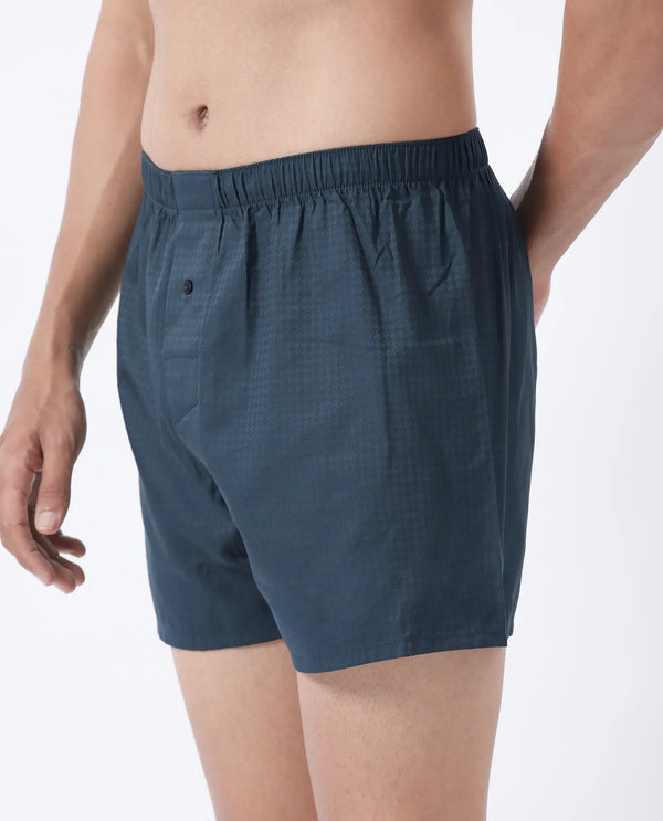 Rare Rabbit Men Kiva Dark Teal Lyocell Fabric Button Closure Plain Boxer
