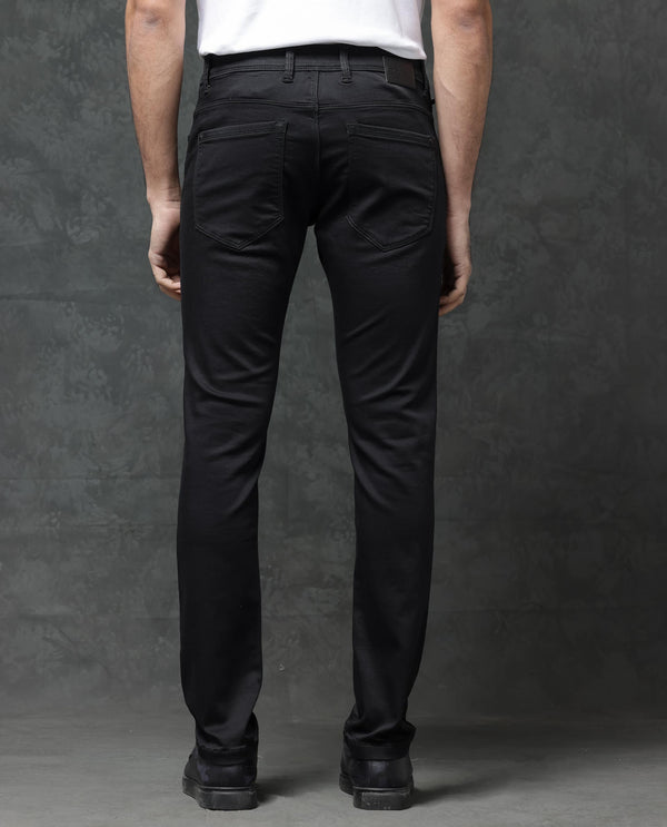 Rare Rabbit Men's Kleber Black Slim Fit Mid Rise Rinse Wash Jeans
