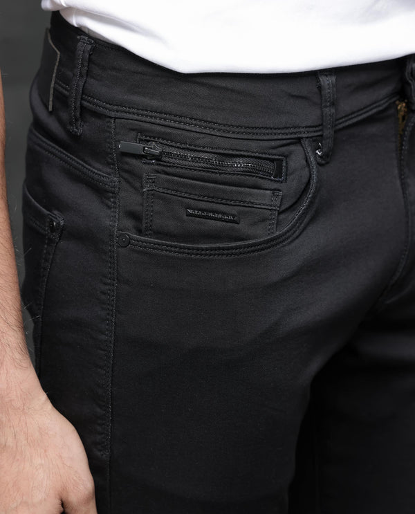 Rare Rabbit Men's Kleber Black Slim Fit Mid Rise Rinse Wash Jeans