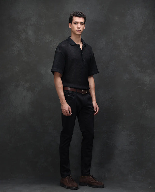 Rare Rabbit Men's Kleber Black Slim Fit Mid Rise Rinse Wash Jeans