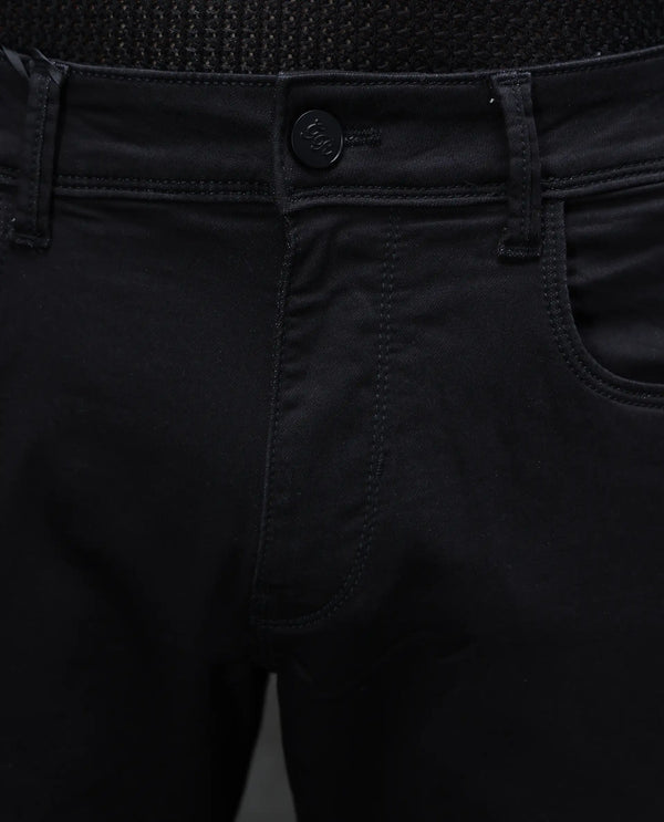 Rare Rabbit Men's Kleber Black Slim Fit Mid Rise Rinse Wash Jeans