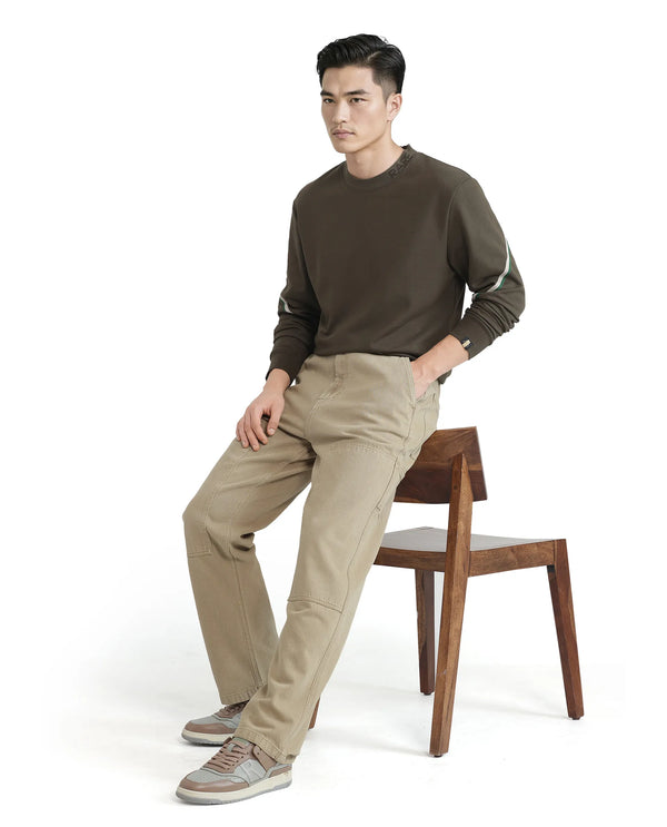 Rare Rabbit Men Klop Beige Cotton Fabric Mid Rise Carpenter Fit Garment Dyed Plain Jeans
