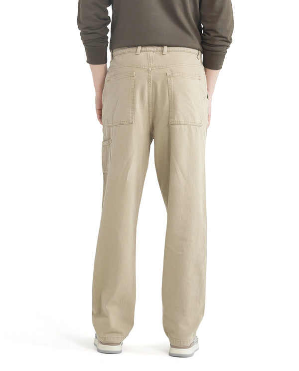 Rare Rabbit Men Klop Beige Cotton Fabric Mid Rise Carpenter Fit Garment Dyed Plain Jeans