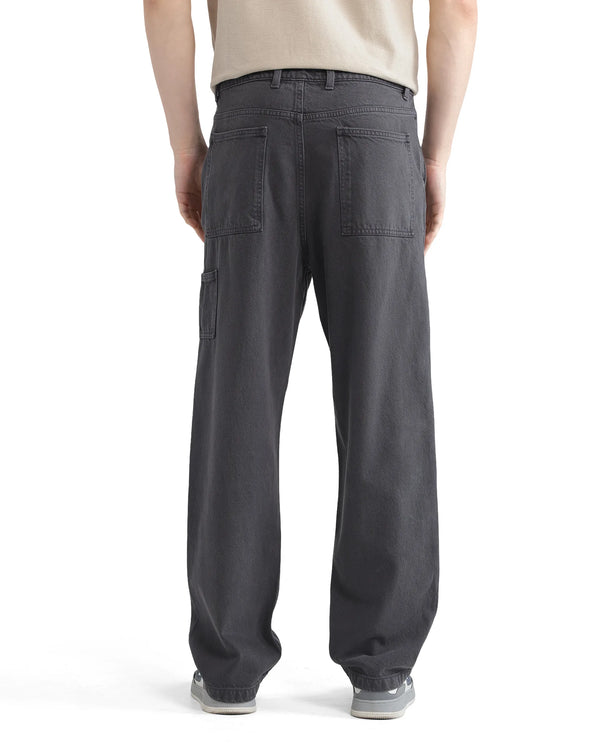 Rare Rabbit Men Klop Dark Grey Cotton Fabric Mid Rise Carpenter Fit Garment Dyed Plain Jeans