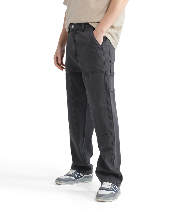 Rare Rabbit Men Klop Dark Grey Cotton Fabric Mid Rise Carpenter Fit Garment Dyed Plain Jeans