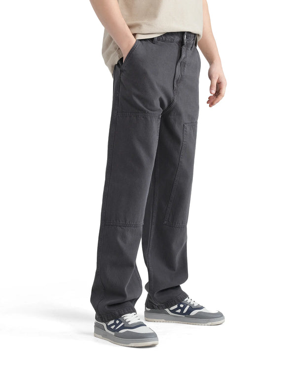 Rare Rabbit Men Klop Dark Grey Cotton Fabric Mid Rise Carpenter Fit Garment Dyed Plain Jeans