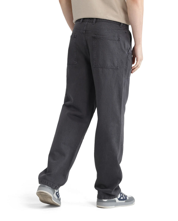Rare Rabbit Men Klop Dark Grey Cotton Fabric Mid Rise Carpenter Fit Garment Dyed Plain Jeans