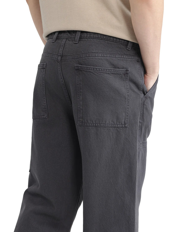Rare Rabbit Men Klop Dark Grey Cotton Fabric Mid Rise Carpenter Fit Garment Dyed Plain Jeans