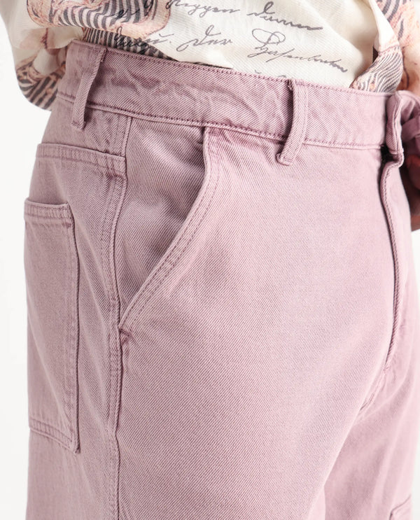 Rare Rabbit Men Klop Dusky Purple Cotton Fabric Mid Rise Carpenter Fit Garment Dyed Plain Jeans