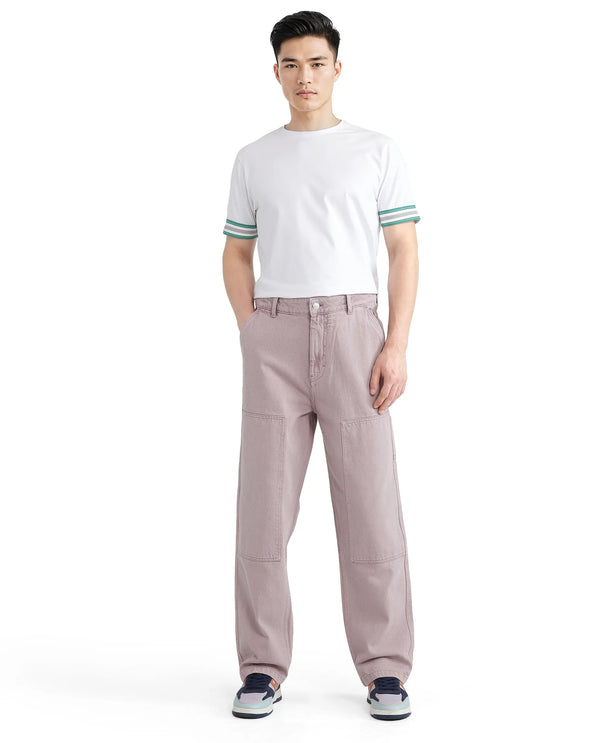 Rare Rabbit Men Klop Dusky Purple Cotton Fabric Mid Rise Carpenter Fit Garment Dyed Plain Jeans