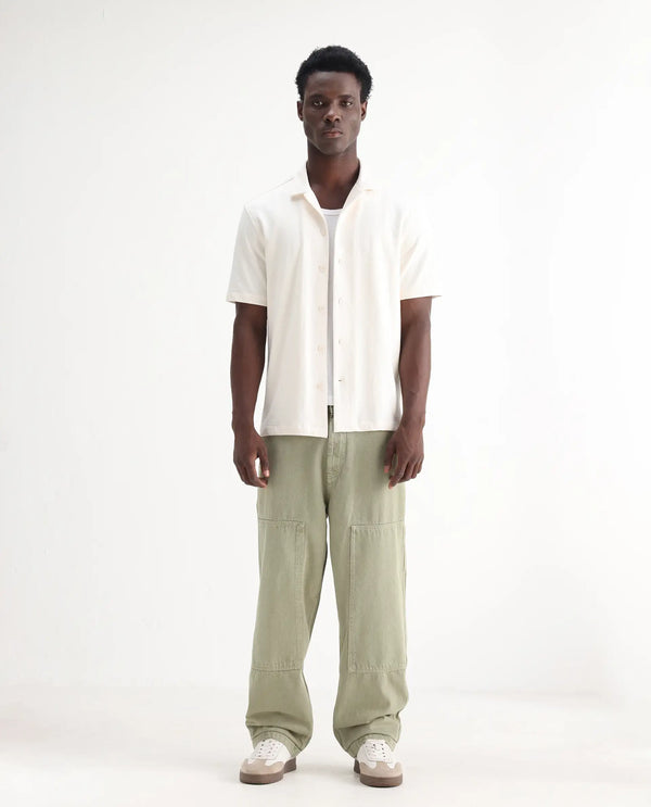 Rare Rabbit Men Klop Pastel Green Cotton Fabric Mid Rise Carpenter Fit Garment Dyed Plain Jeans