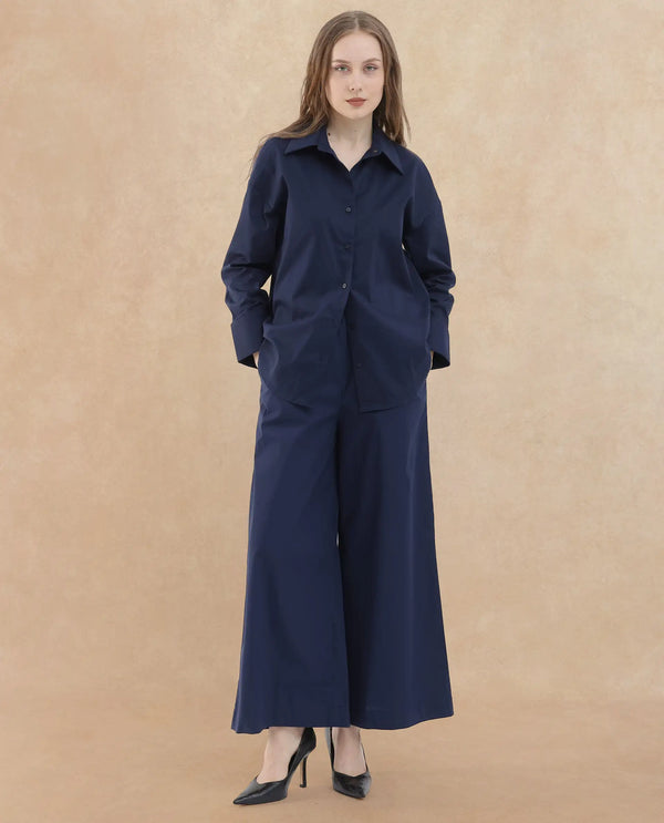 Rareism Women Kofu Dark Navy Cotton Fabric Regular Length Trouser