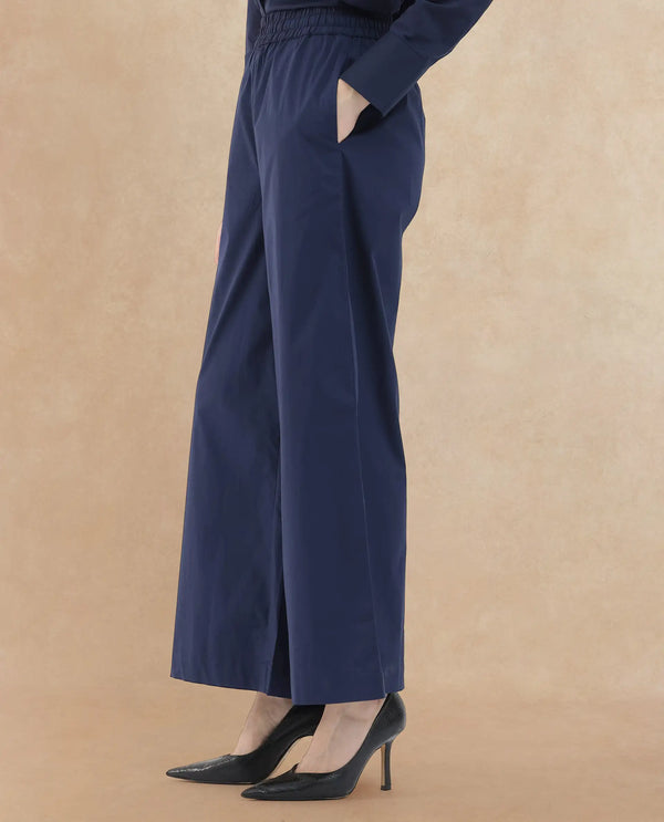 Rareism Women Kofu Dark Navy Cotton Fabric Regular Length Trouser