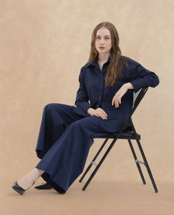 Rareism Women Kofu Dark Navy Cotton Fabric Regular Length Trouser
