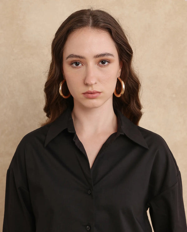 Rareism Women Klox-Uni Black Full Sleeve Collared Neck Button Closure Regular Fit Plain Shirt