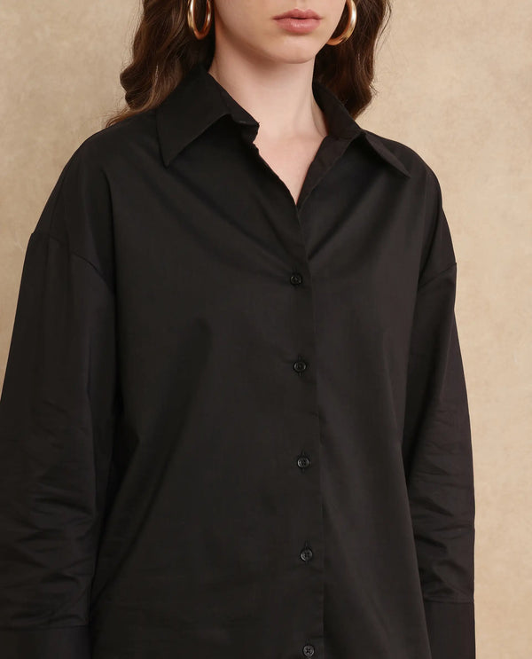 Rareism Women Klox-Uni Black Full Sleeve Collared Neck Button Closure Regular Fit Plain Shirt