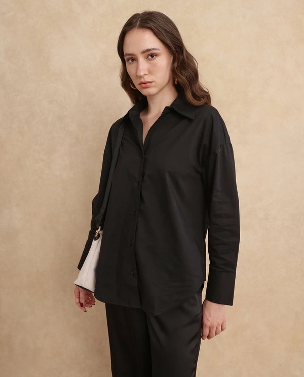 Rareism Women Klox-Uni Black Full Sleeve Collared Neck Button Closure Regular Fit Plain Shirt