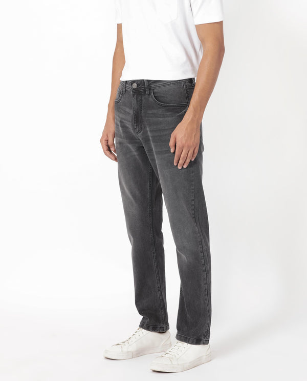 Rare Rabbit Men's Klune Black Mid Wash Mid-Rise Regular Fit Jeans