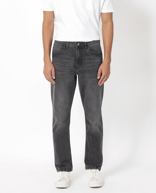 Rare Rabbit Men's Klune Black Mid Wash Mid-Rise Regular Fit Jeans