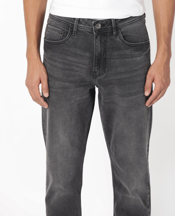 Rare Rabbit Men's Klune Black Mid Wash Mid-Rise Regular Fit Jeans