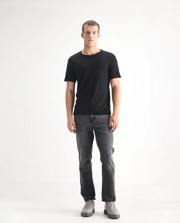 Rare Rabbit Men's Klune Black Mid Wash Mid-Rise Regular Fit Jeans