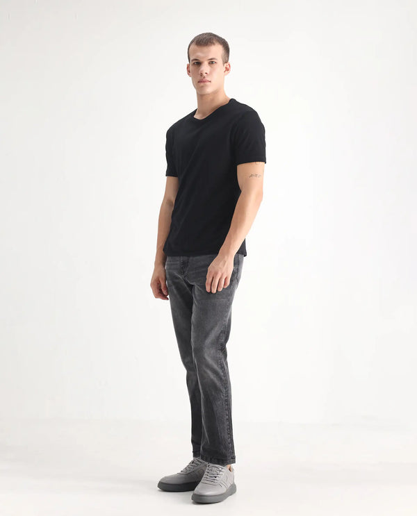 Rare Rabbit Men's Klune Black Mid Wash Mid-Rise Regular Fit Jeans