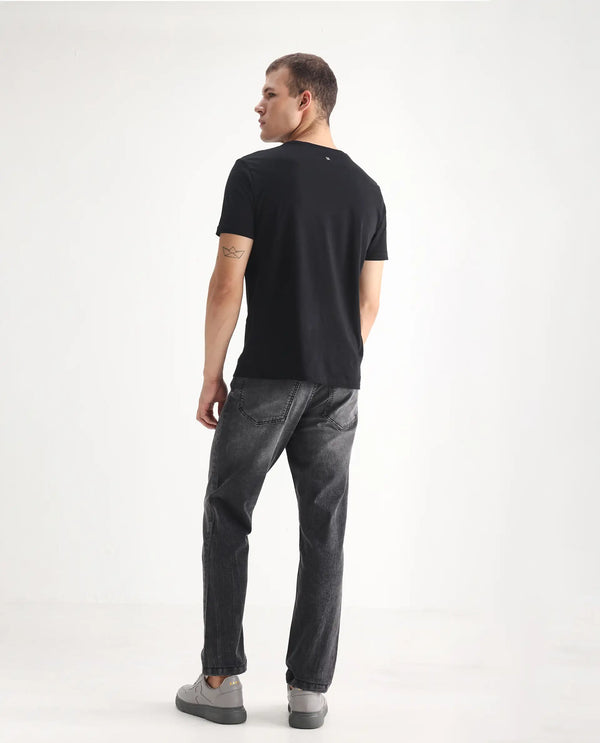 Rare Rabbit Men's Klune Black Mid Wash Mid-Rise Regular Fit Jeans