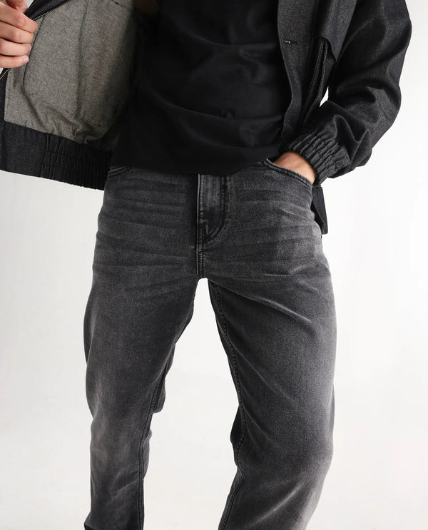 Rare Rabbit Men's Klune Black Mid Wash Mid-Rise Regular Fit Jeans
