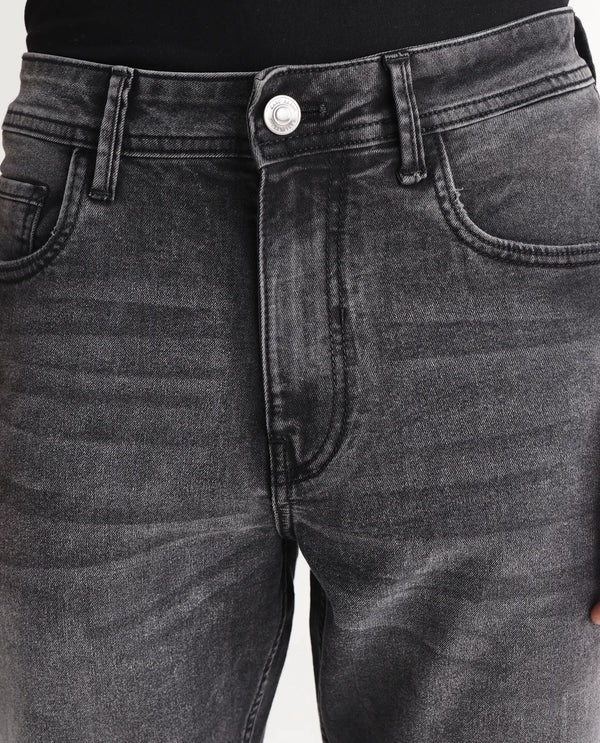 Rare Rabbit Men's Klune Black Mid Wash Mid-Rise Regular Fit Jeans