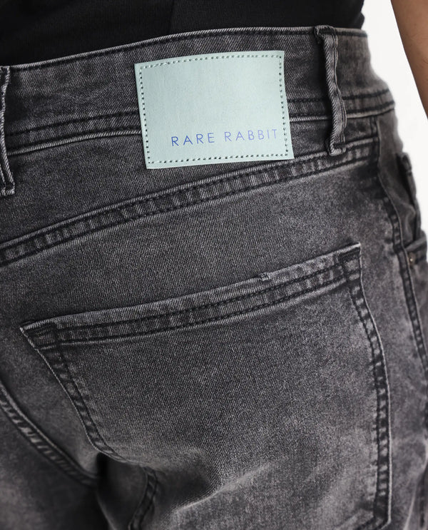 Rare Rabbit Men's Klune Black Mid Wash Mid-Rise Regular Fit Jeans