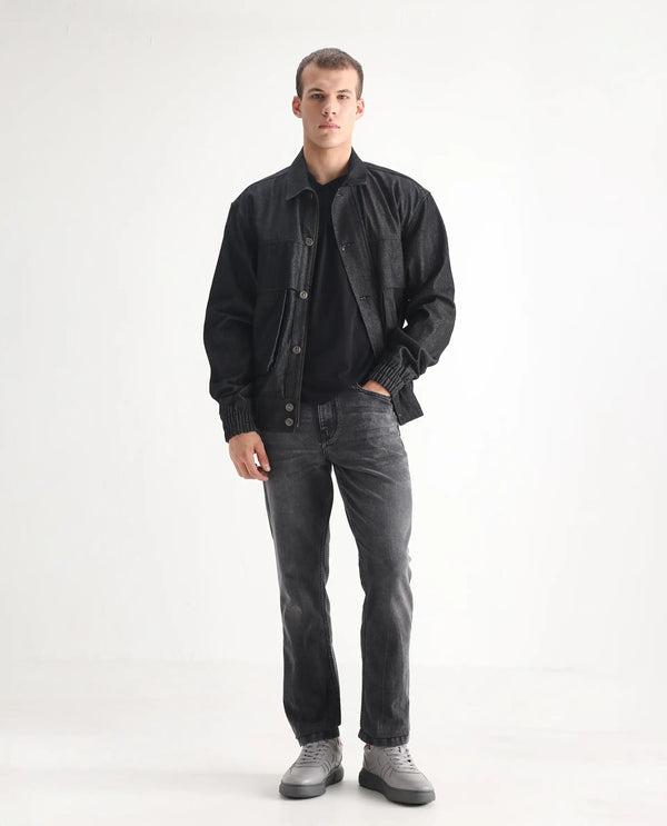 Rare Rabbit Men's Klune Black Mid Wash Mid-Rise Regular Fit Jeans