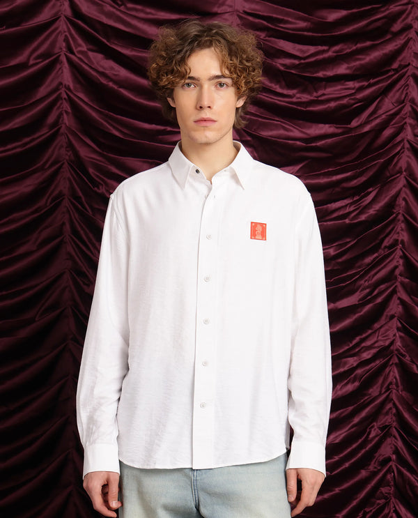 Rare Rabbit Men's Knight White Cotton Fabric Full Sleeve Spread Collar Slim Fit Flock Print Shirt